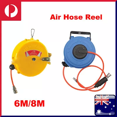 Auto Rewind Retractable Air Hose Reel Wall Mounted Compressor 6m/ 8m PU Air Hose • $44.63