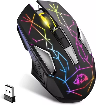 UK Wireless Gaming Mouse Optical USB Mice 2400DPI 7 Color LED Backlit For PC PS4 • £12.99