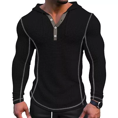 Slim Fit Men Sweatshirt Polyester Hoodie Stylish Men's Waffle Cotton With Button • $21.86