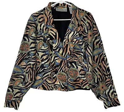 Pacific Silk & Studio 100% Silk Doublebreasted Flight Jacket Womens Large Jungle • $14.40