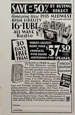 1934 Midwest 16 Tube All Wave Radio Vintage Print Ad Auditorium Type Speakers • $11.99