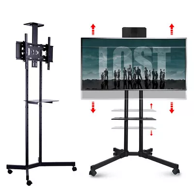 Mobile Cantilever TV Stand Cart Floor Stand TV Mount Bracket W/ Wheel And Shelf • £59.99