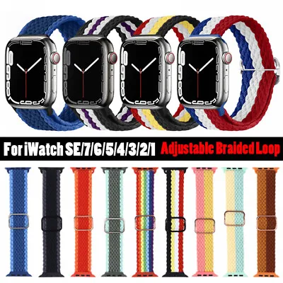 $9.99 • Buy For Apple Watch Series 7 6 5 4 3 2 1 SE Elastic Nylon Braided Band Strap 38 45mm
