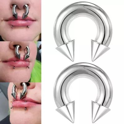 2Pcs Large Gauge Stainless Steel Nose Septum Ring Spike Ear Piercing Earrings • $8.55