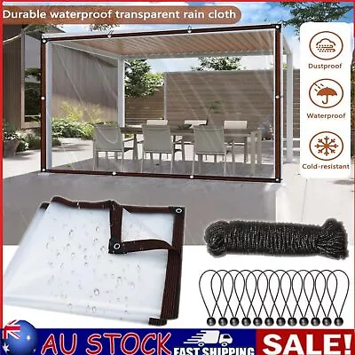 Waterproof Clear Tarp W/Grommets Heavy Duty Vinyl PVC Patio Tarpaulin Cover Tool • $23.48