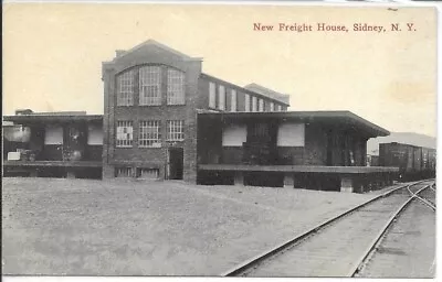 Early Chrome Postcard  New Freight House Sidney N.Y.   C1910 Tracks Boxcars • $6.40