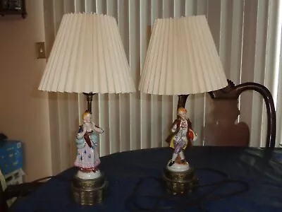 Vintage Pair Colonial Man & Woman Porcelain Figurine Boudoir Lamps • $34.95