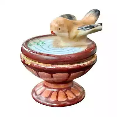 Vintage Bird Drinking Water From Fountain Birdbath Water Jewelry Trinket Box  • $32