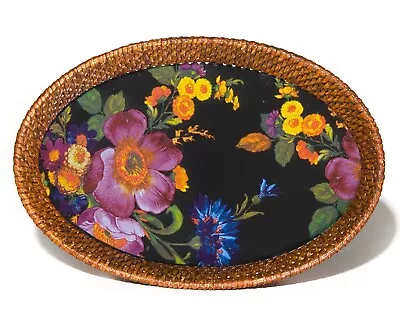 MACKENZIE CHILDS Flower Market Small Rattan & Enamel Tray - Black • $98