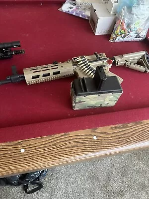 G&G CM16 LMG Airsoft Rifle Toy W/ Tan Mag Cover Tan • $250