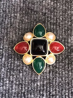 Vintage Joan Rivers Signed Cabochon Faux Pearl Maltese Cross Brooch Pin • $115