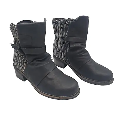 Muk Luks Size 10 Black Vegan Leather Grey Knit Chunky Zip Ankle Boots • $44.95