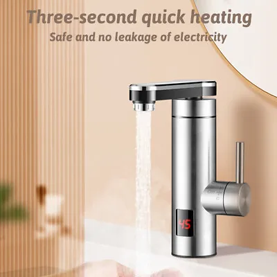 Electric Heating Tap Kitchen Bathroom Fast Hot Water Heater Faucet LED 3300W • £37.99