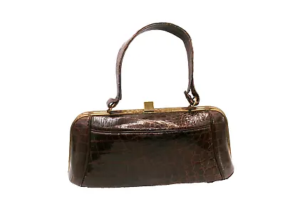 Vintage Bass Crocodile Alligator Hand Bag Purse Kiss Lock Hard Body TLC Handle • $59.99