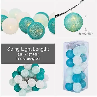 £7.99 • Buy 3m/20 LED Globe Garland Cotton Ball String Fairy Lights Wedding Home Party