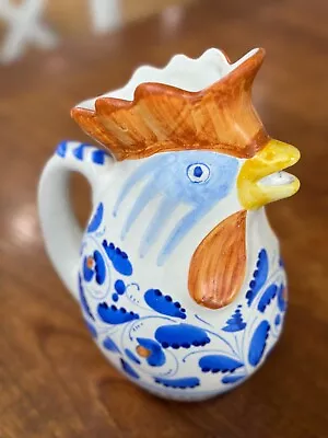 Vintage Italian Ceramic Rooster Chicken Pitcher Hand Painted 8.5” Tall • $25