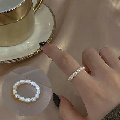 Freshwater  Pearl Ring Simple Love Ins Vintage Shell Natural Elastic Ring • $3.69