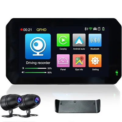 Motorcycle GPS Navigation Wireless Carplay Android Auto Touch Screen DVR Recorde • $198.80