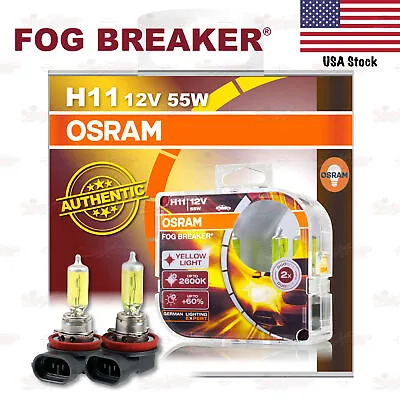OSRAM FOG BREAKER Headlight Bulbs Duo Lamp 2600K YELLOW H11 12V 55W 64211FBR-HCB • $39.95