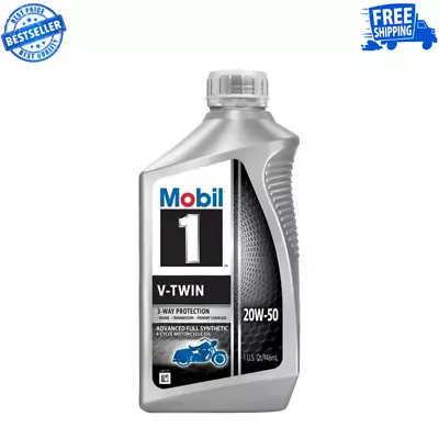 Mobil 1 V-Twin Full Synthetic Motorcycle Oil 20W-50 1 Quart (FREE SHIPPING) • $13.99