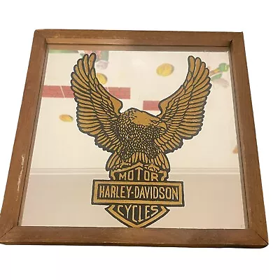 Vintage Harley Davidson Eagle Mirror Wooden Framed 13x13  • $49.92