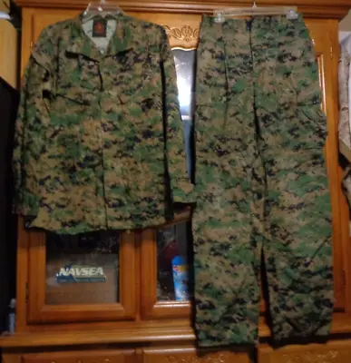 USMC MARPAT Uniform WOODLAND Combat Shirt & Pants In Size SMALL REGULAR USED  SR • $79.75