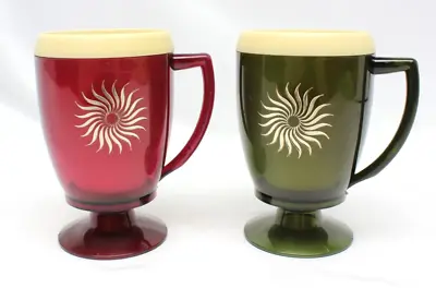 RARE Set Of 2 Vintage Insulated Mugs W. Sunburst Emblem 10oz 5-3/8 High NOS (PH) • $24.99