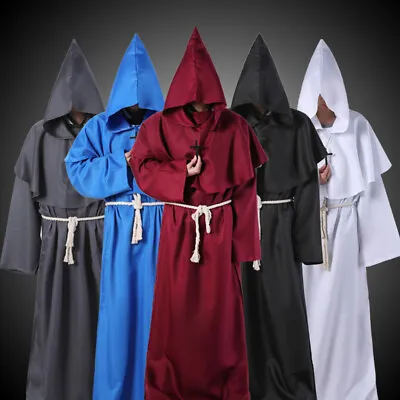 Medieval Monk Hooded Robe Cloak Friar Cosplay Costume Halloween Fancy Dress • $32.89