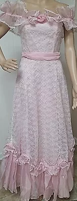 Vtg Roberta Of California Pink/White Lace Dress Formal Bridesmaid Prom Size 5/6 • $39.95