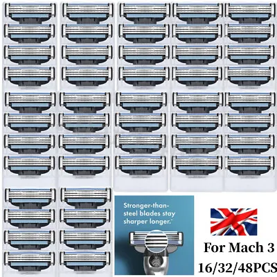 16/32/48PCS For Gillette MACH 3 Razor Blades Stainless Steel Blades Replacments • £9.98