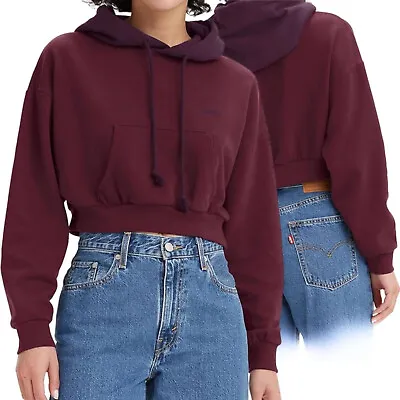 LEVI'S Laundry Day Hoodie Sweatshirt- L- NEW- $60 Plum Cropped Hooded Pullover • $19.99