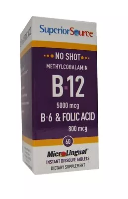 Superior Source No Shot Methylcobalamin B12 5000 Mcg/B6/Folic Acid 800mcg 60 • $30.51