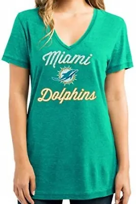 Women's Miami Dolphins Heather Aqua Deep V Neck Day Game 2 T Shirt • $9.95
