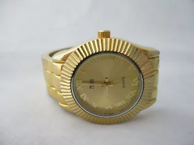 Moulin Wristwatch Gold Tone Cuff Band Round Face Roman Numerals Simple Style • $39