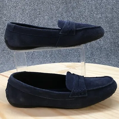 Merona Shoes Womens 7 Kiltie Loafers Flats Comfort Blue Suede Leather Slip On • $19.99