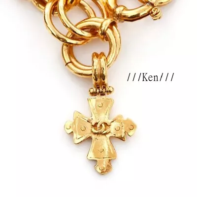 CHANEL Bracelet AUTH Coco Mark CC Chain Gold Logo Vintage GP Cross 20cm F/S • $1140.99