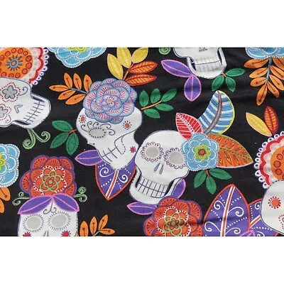Day Of The Dead Cotton Fabric Jardin De Muertes Colorful Mexican Skull & Flowe • $6