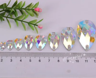 Clear AB Sew On Glass Crystal Rhinestones Teardrop Flatback Stone Size Sele • $17.99