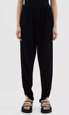 Designer Bassike Size 0 6 AU Black Crinkle Crepe Stunning Women's Pants • $140