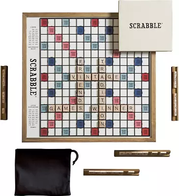 Scrabble Deluxe Vintage Edition Wood Rotating Turntable Board Game Lazy Susan • $113.95