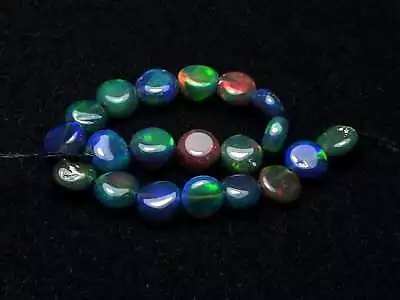 4  Strand Black ETHIOPIAN OPAL 5mm Coin Beads 7 Cttw • $14.50