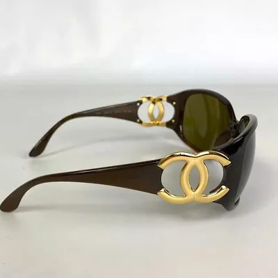 Chanel 6014 C.879/73 Sunglasses CC Logo Brown Gold Shield Made In Italy • $163.88