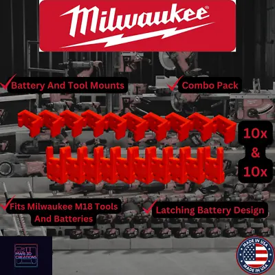 20 Piece Combo Pack Milwaukee M18 Battery & Tool Mounts/Holders/Hangers • $26.99