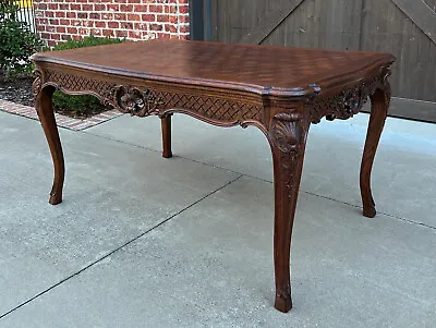 Antique French Table Dining Breakfast Table Desk Draw Leaf Carved Oak Parquet • $3650