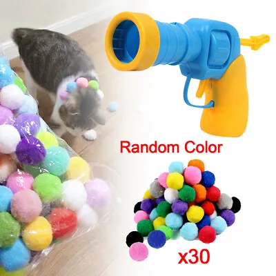 $11.59 • Buy Cat Ball Gun Interactive Toy With 30pcs Colourful Stretch Plush Pom Pom Ball