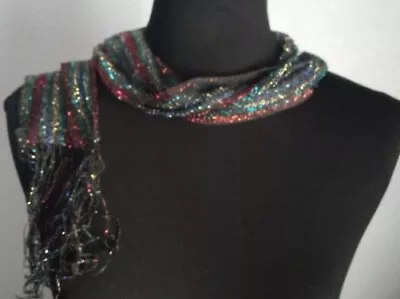 Womens Fringe Scarf Tie Belt Metallic Black Vintage Y2K Shimmer NWT • $8.99