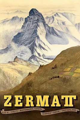 360951 Zermatt Ski Winter Sport Switzerland Vintage Art Print Poster • $45.95