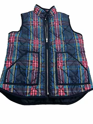 J.Crew Women's Navy Red Plaid Puffer Vest Small Excursion Down E1 • $16.50