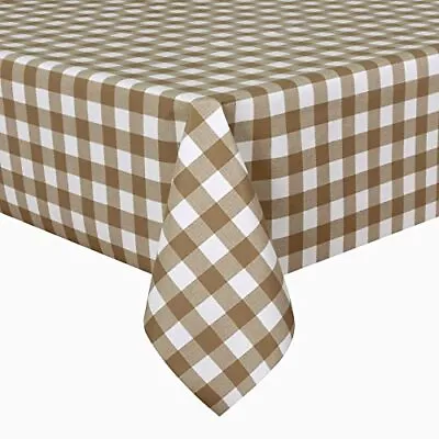  Checkered Vinyl Rectangle 60x84 Inch Tablecloth Coffee And White Checkered • $34.92