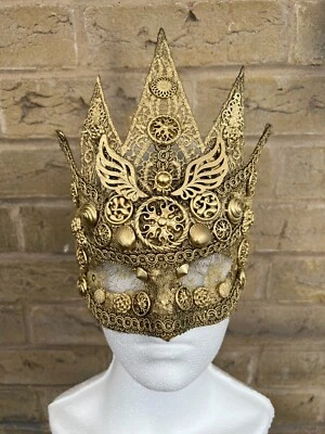 £19.99 • Buy Stunning OOAK Unisex Blind Mask Masquerade Gold Wings Lace Filigree